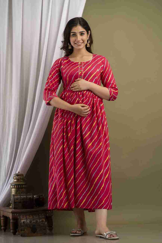 Hima Premium Cotton Anarkali Feeding & Maternity Kurti – 48 Inch Length, 2 Side Zips All-Day Comfort for Moms (Red)