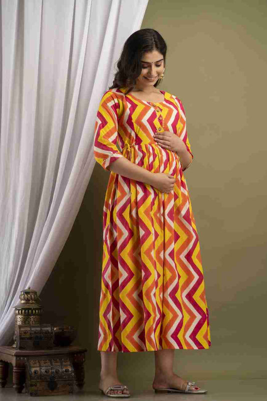 Hima Premium Cotton Anarkali Feeding & Maternity Kurti – 48 Inch Length, 2 Side Zips All-Day Comfort for Moms (Multi)(LUX004)