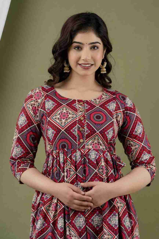 Hima Premium Cotton Anarkali Feeding & Maternity Kurti – 48 Inch Length, 2 Side Zips All-Day Comfort for Moms (Purple)