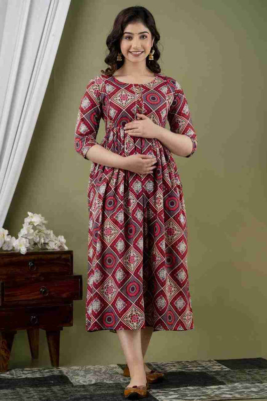 Hima Premium Cotton Anarkali Feeding & Maternity Kurti – 48 Inch Length, 2 Side Zips All-Day Comfort for Moms (Purple)