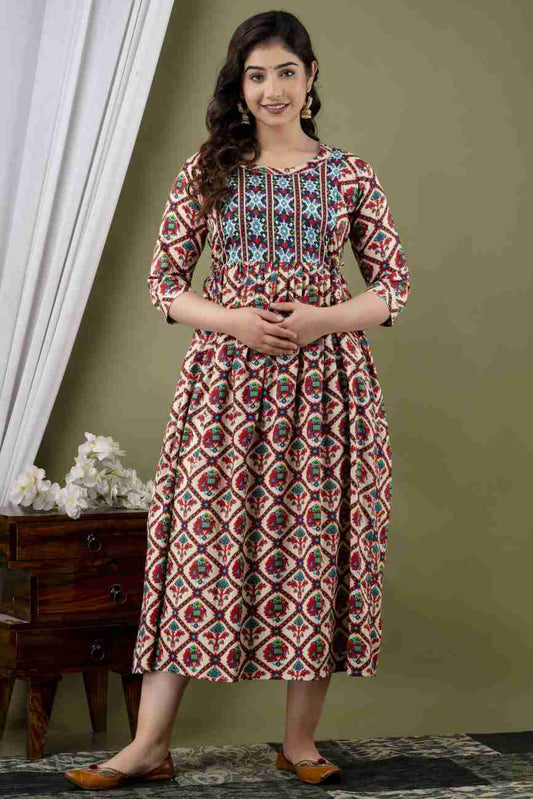 Hima Premium Cotton Anarkali Feeding & Maternity Kurti – 48 Inch Length, 2 Side Zips All-Day Comfort for Moms (Multi)