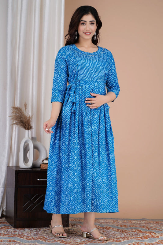 Hima Premium Cotton Anarkali Feeding & Maternity Kurti – 48 Inch Length, 2 Side Zips All-Day Comfort for Moms (Light Blue)