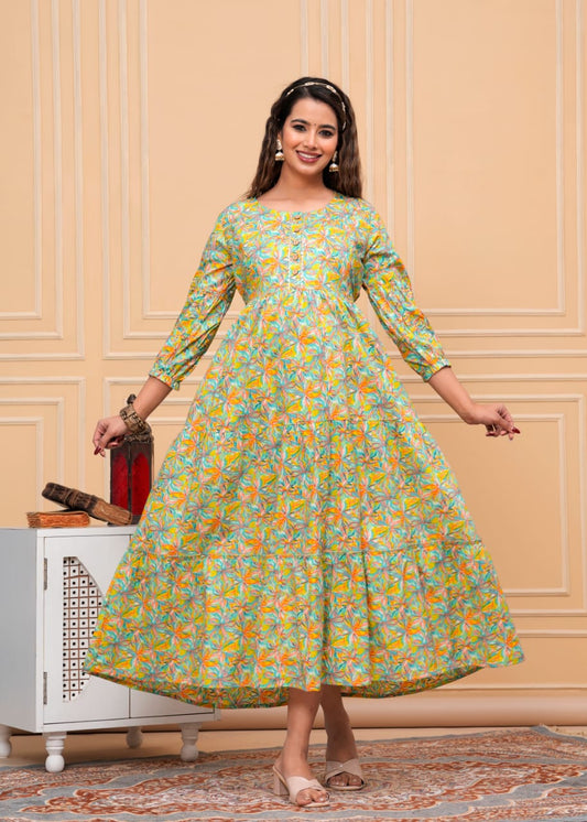 Hima Premium Cotton Anarkali Feeding & Maternity Kurti – 48 Inch Length, 2 Side Zips All-Day Comfort for Moms (Green)