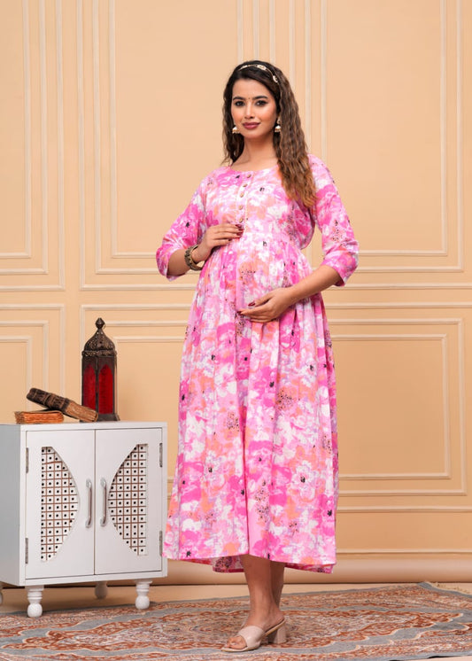 Pure Comfort: Hima Women's Pure Cotton Maternity Dress (Pink)(LUX001)
