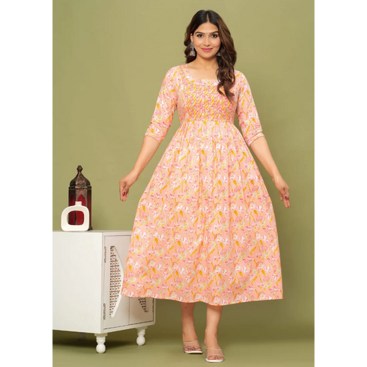 Hima Premium Cotton Anarkali Feeding & Maternity Kurti – 48 Inch Length, 2 Side Zips All-Day Comfort for Moms (Orange)