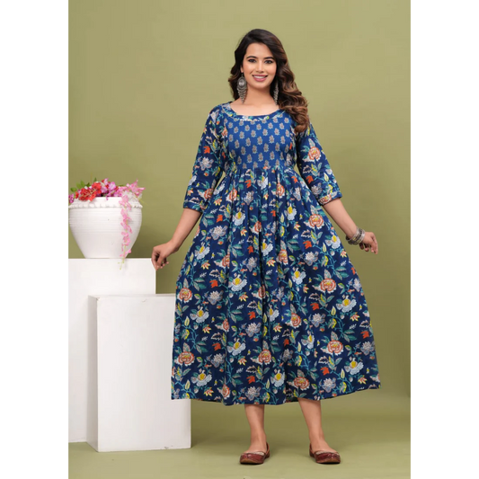 Hima Premium Cotton Anarkali Feeding & Maternity Kurti – 48 Inch Length, 2 Side Zips All-Day Comfort for Moms (Blue)