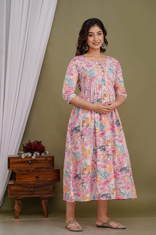 Hima Pure Cotton Anarkali Feeding & Maternity Kurti – Comfort Meets Elegance